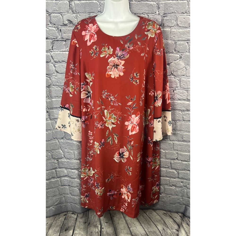 J. Jill Floral Bell Sleeve Shift Dress‎ Red Cream Botanical XL 187951  NWT